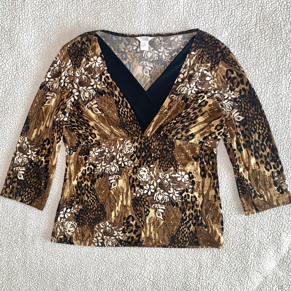 Christopher & Banks Brown Animal Print Top